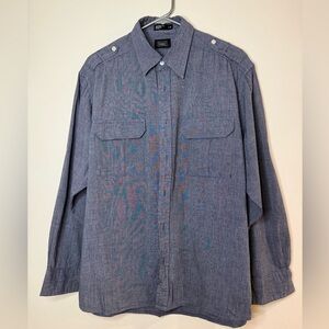 T375- Haggar Blue Casual Button Down Shirt